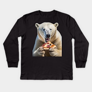 Polar bear eating pizza Kids Long Sleeve T-Shirt